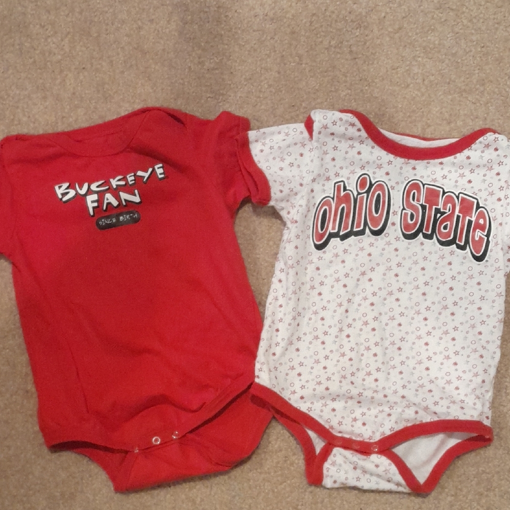 TWO Pro Edge Red Baby Onesies, Size 18M, Buckeyes Ohio Statw
